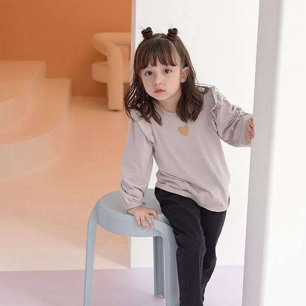 日本 Lycee mine - 閃耀印花肩部摺邊長袖上衣-草莓-象牙白