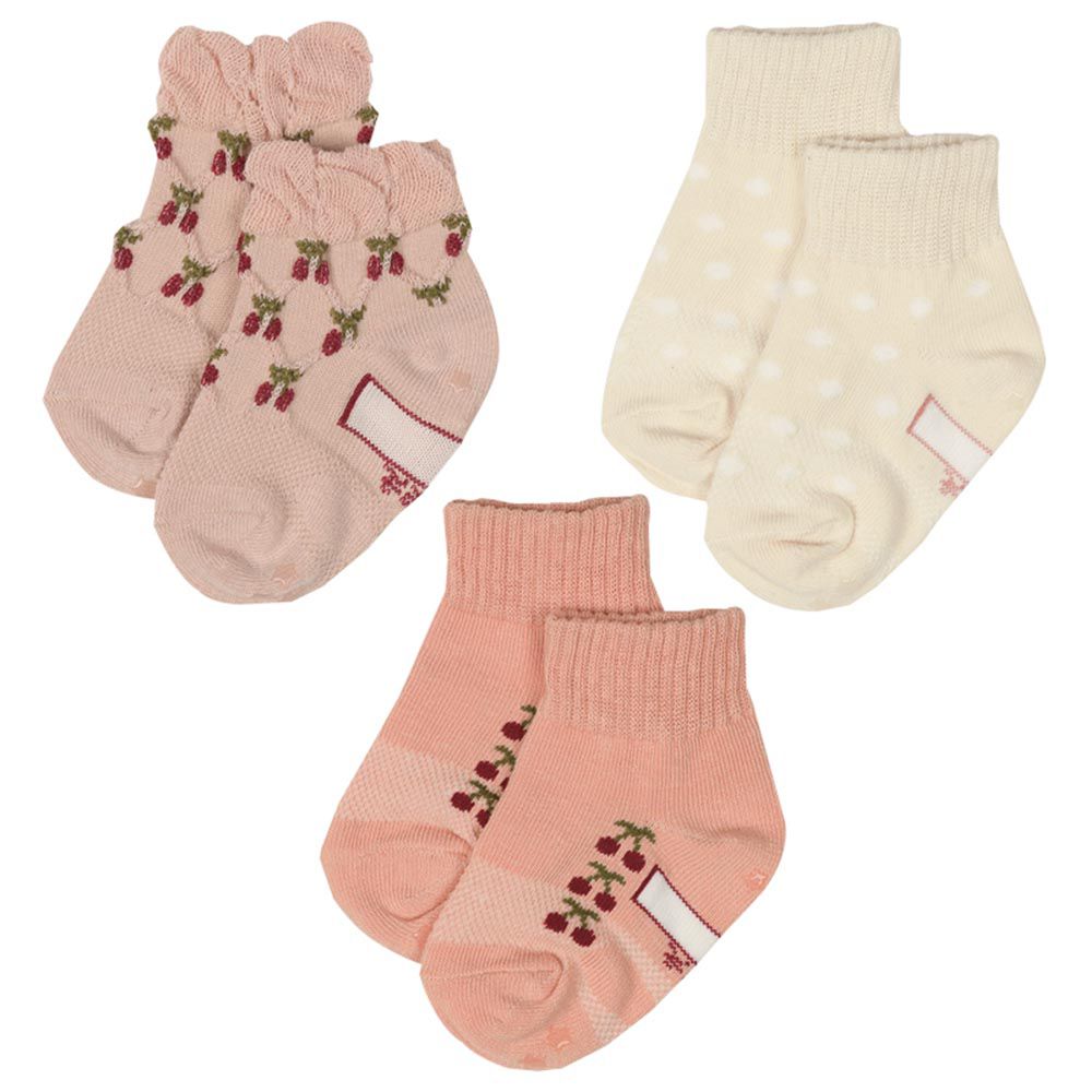 akachan honpo - 短襪3雙組-立體織紋 櫻桃-粉紅色 (9~14cm)