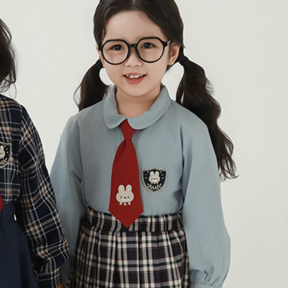 學院風翻領長袖襯衫-小兔子-淺藍