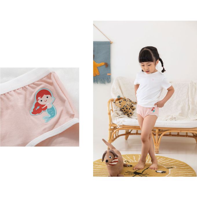 貝柔 Peilou - 天絲棉舒膚平衡童女三角褲-貼布繡-美人魚-橘