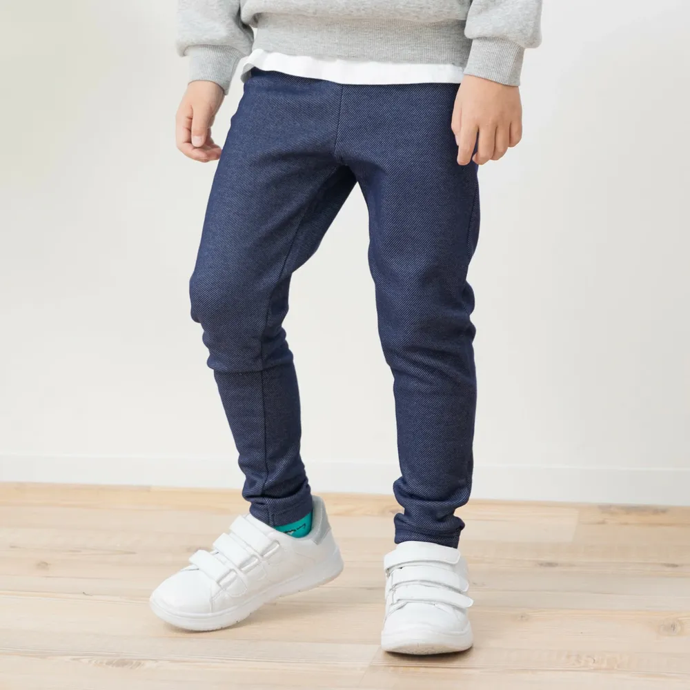 熱銷！刷毛保暖彈力合身長褲-丹寧風-海軍藍