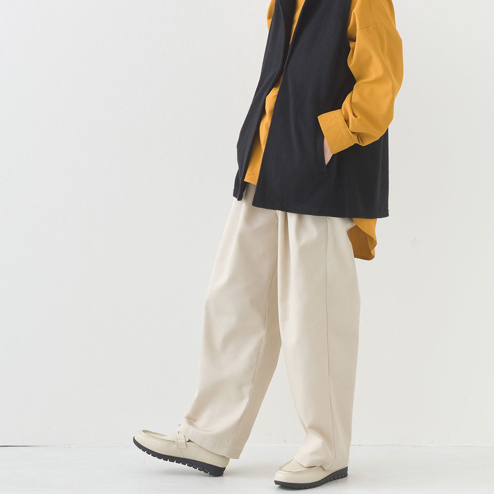 率性感打褶後鬆緊高腰寬褲-象牙