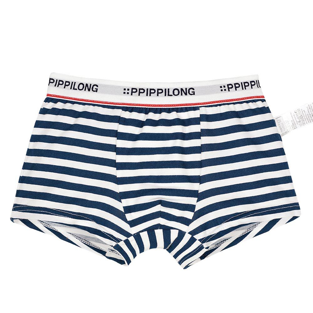 韓國 Ppippilong - 棉質透氣四角褲(男寶)-藍白橫紋-深藍