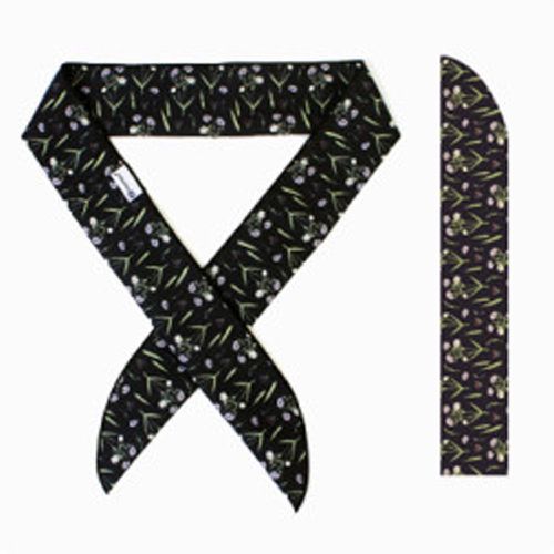 韓國 Snowhaus - 正韓製涼感降溫領巾/頭帶-春日花朵-黑灰 (95x5cm)-成人用
