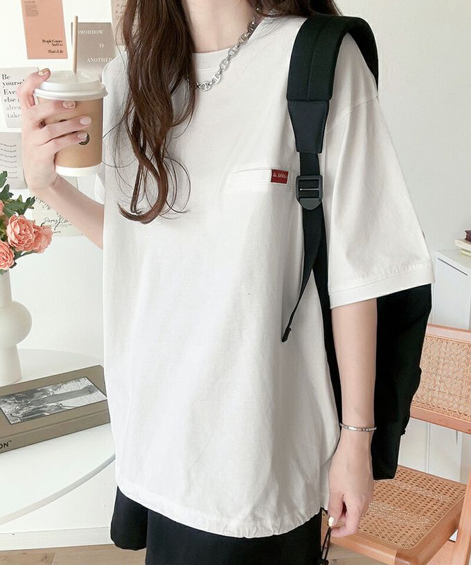 日本 Classical Elf - 純棉光澤感率性紅標抽繩T恤-卡其棕