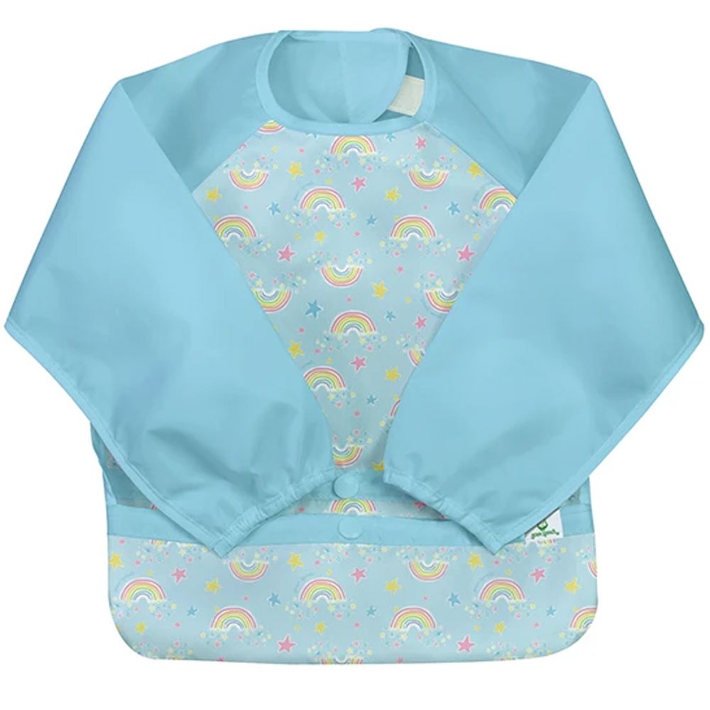 美國 green sprouts - 小綠芽魔鬼氈雙面防水/防食物掉落長袖圍兜單入組-繽紛彩虹