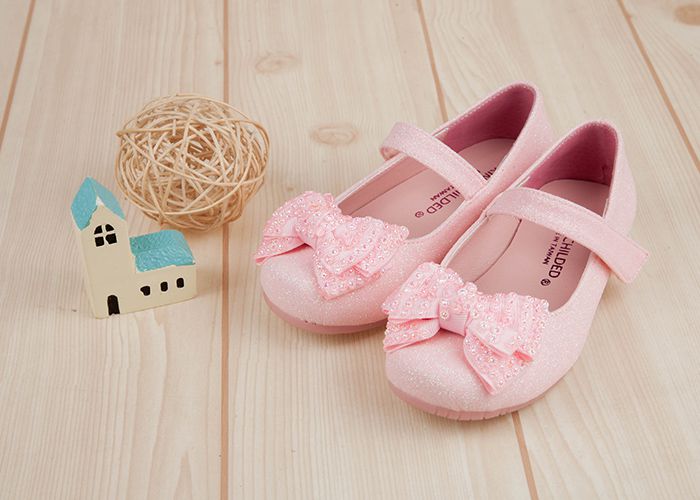 台灣製造 - 亮晶粉色裝飾亮片蝴蝶結手工兒童公主鞋