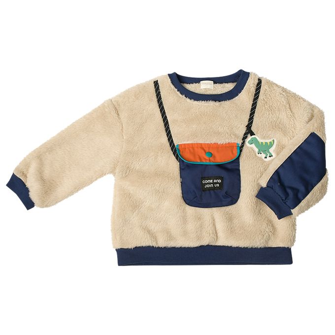 akachan honpo - 長袖休閒上衣-刷毛 背面圖案-淺卡其色