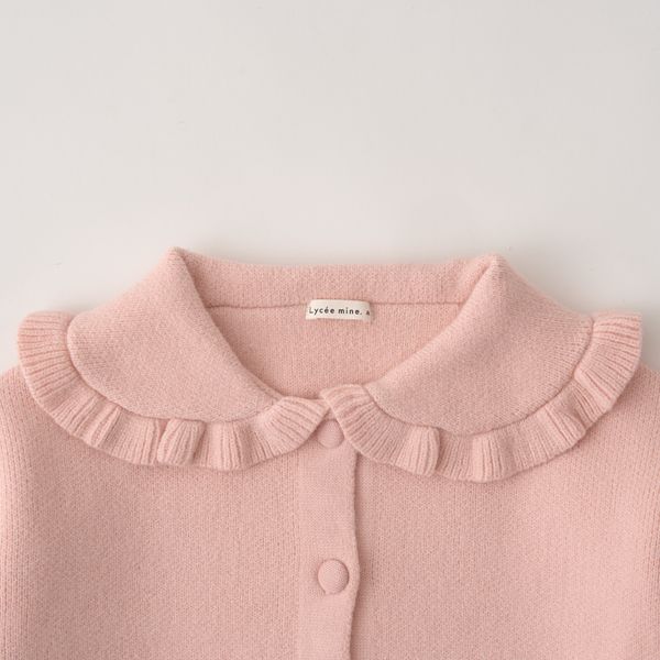 日本 Lycee mine - 荷葉大翻領寬袖針織開襟衫-粉紅