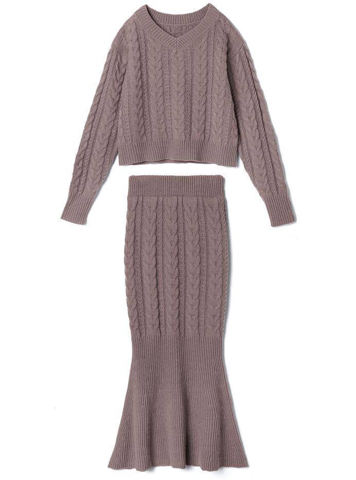 日本 GRL - 麻花編織針織毛衣+魚尾長裙套裝-時尚黑