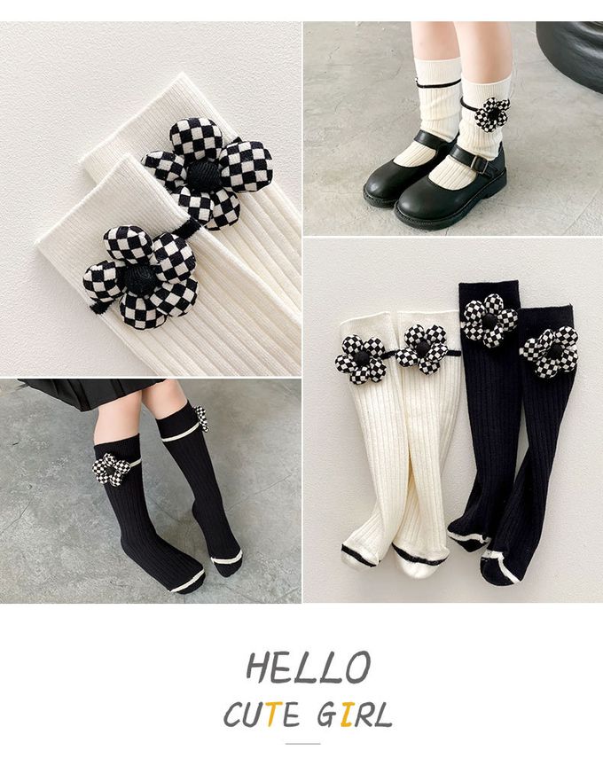 JB clothes - 兒童襪子ML22-539格子小花-黑色