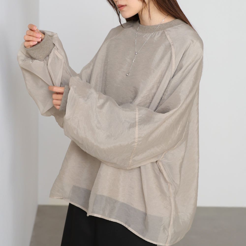 熱銷經典 薄紗層次裏毛長袖上衣-淺灰