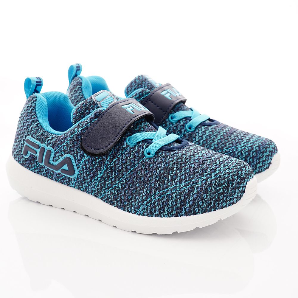 FILA - 運動童鞋-針織簡約慢跑鞋款(中大童段)-藍