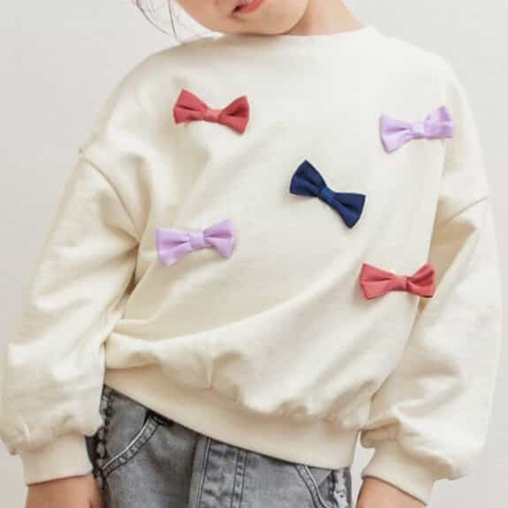 立體蝴蝶結縮口長袖上衣-白