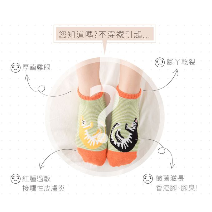 貝柔 Peilou - 貓日記萊卡船型襪6入組-隨機款-隨機色 (22-26cm)