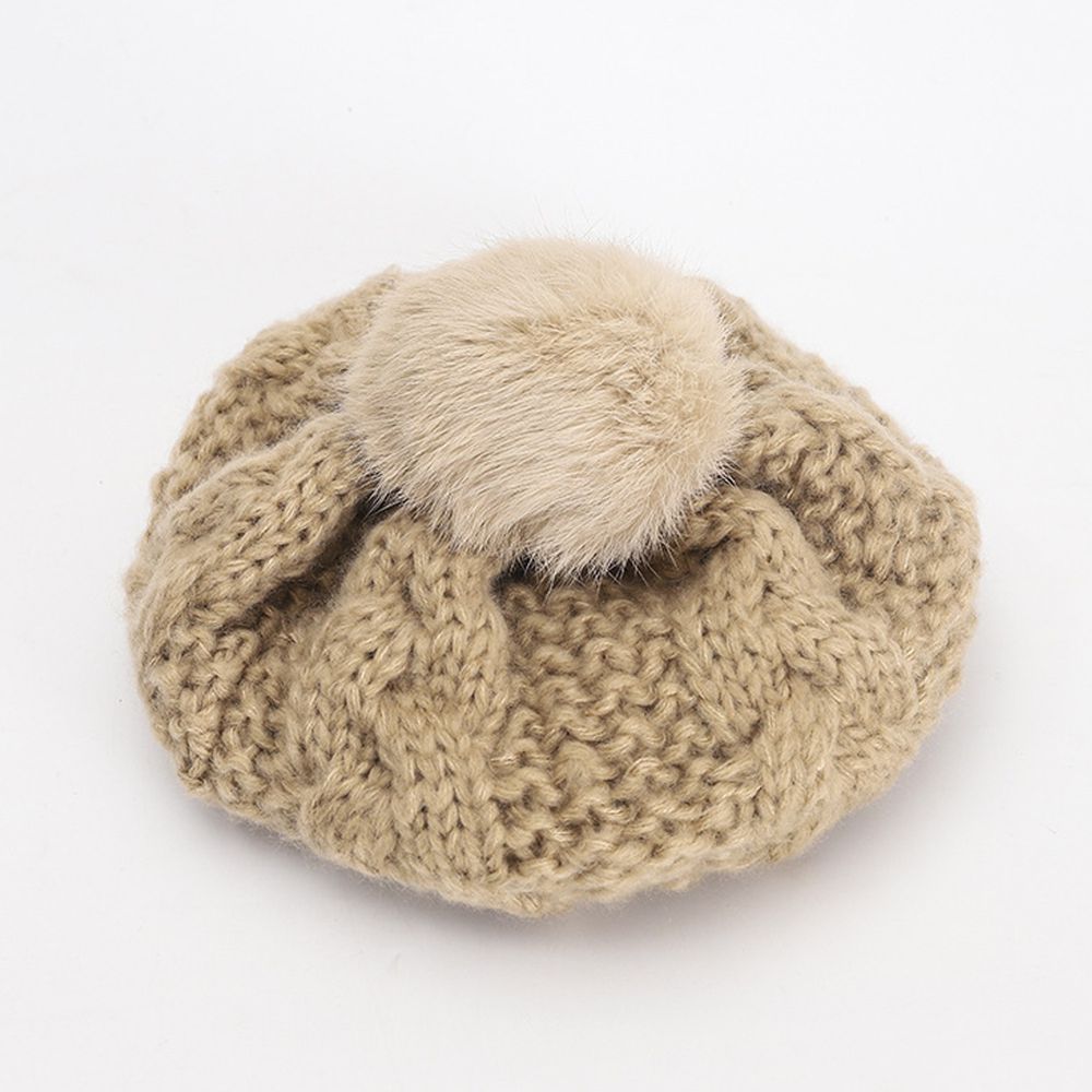 針織毛球貝雷帽-咖啡 (52CM（2-5Y）)
