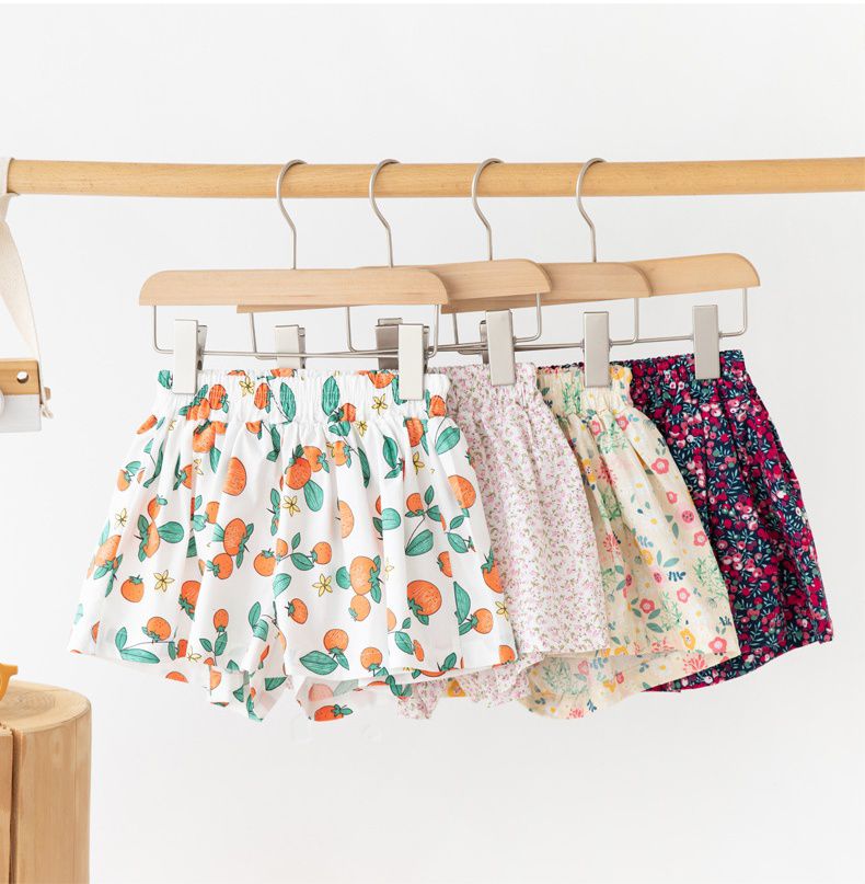 FANMOU - 99%棉腰鬆緊印花短褲-碎花-卡其色