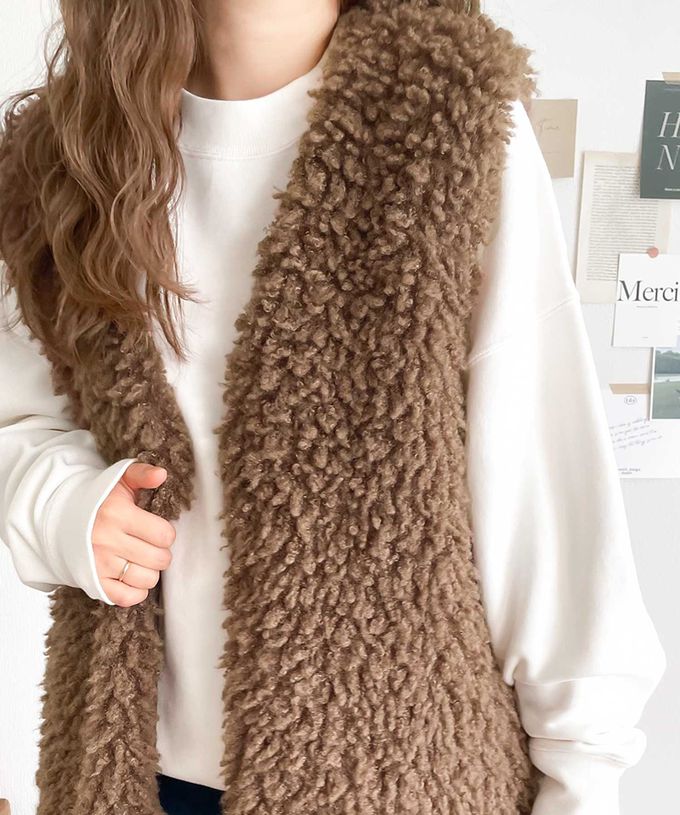 日本 Classical Elf - 優雅泰迪熊絨毛有口袋背心-淺卡其