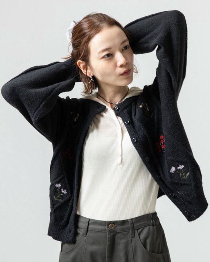 日本 gleam - 文藝風小花刺繡立體針織開襟衫-白