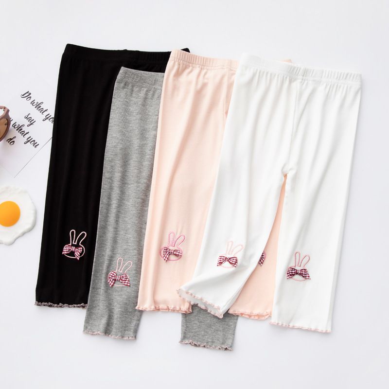 FANMOU - 七分內搭褲(莫代爾)-蝴蝶結-黑色