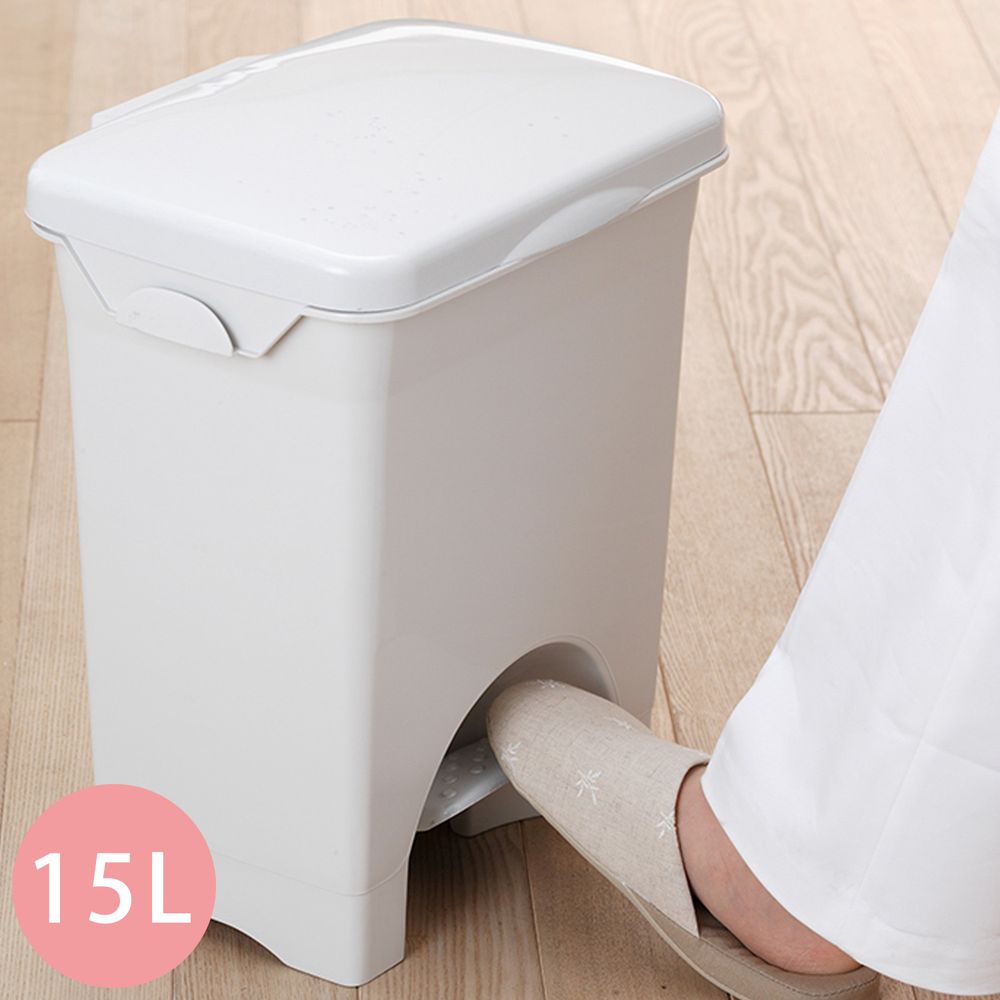 日本 RISU - 不沾手寬形腳踏式垃圾桶(附分類掛勾) (15L)