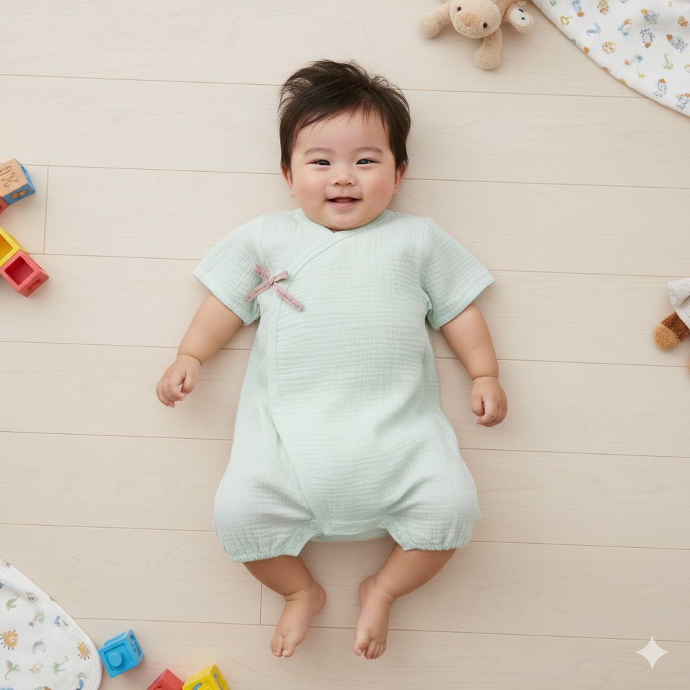 短袖連身衣 穆斯林棉紗-淺綠色 (50~70cm)