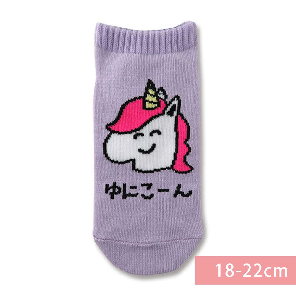 日本 OKUTANI - 童趣日文插畫短襪-獨角獸-紫 (18-22cm)