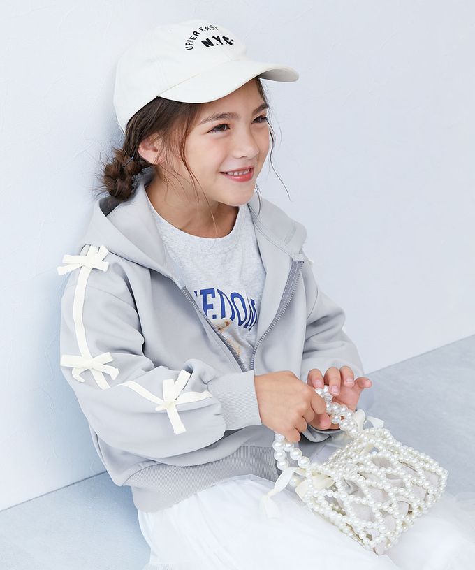 日本 devirock - 甜美蝴蝶結落肩連帽外套-粉紅