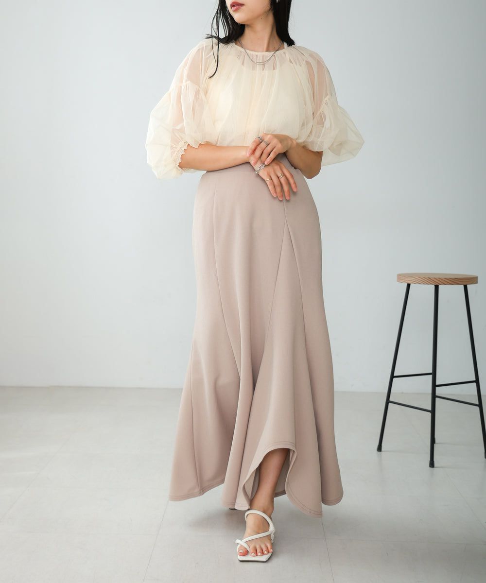 日本 Bab - 浪瓣花瓣層次修身長裙-黑