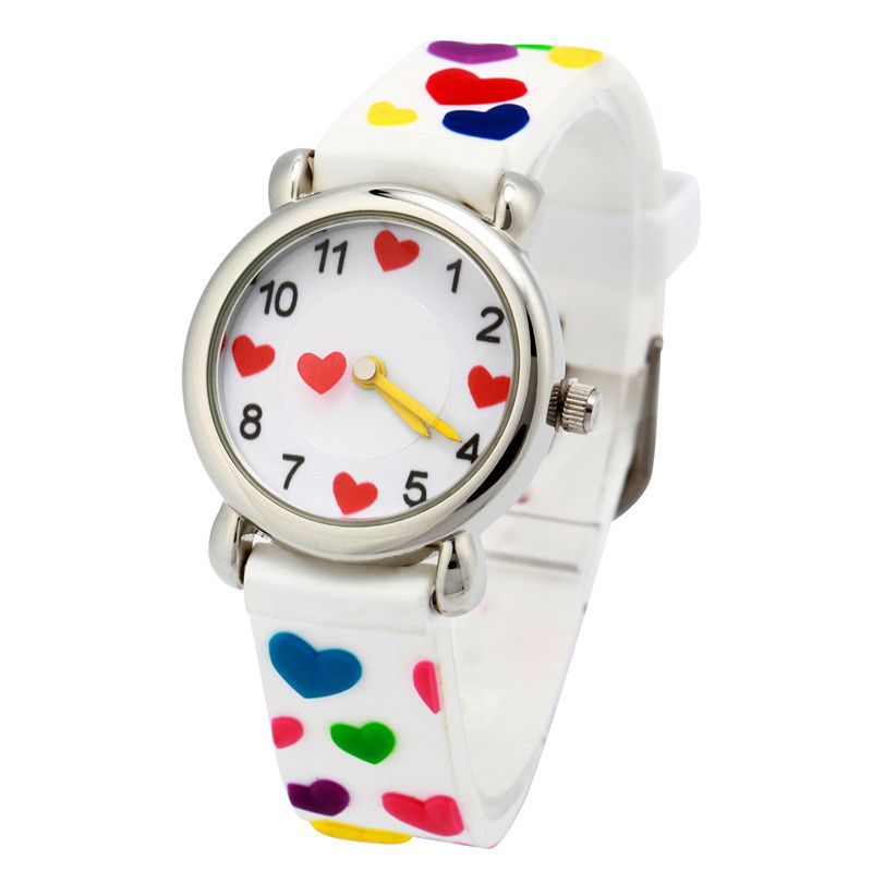 3D立體卡通兒童手錶-經典小圓錶-白色愛心