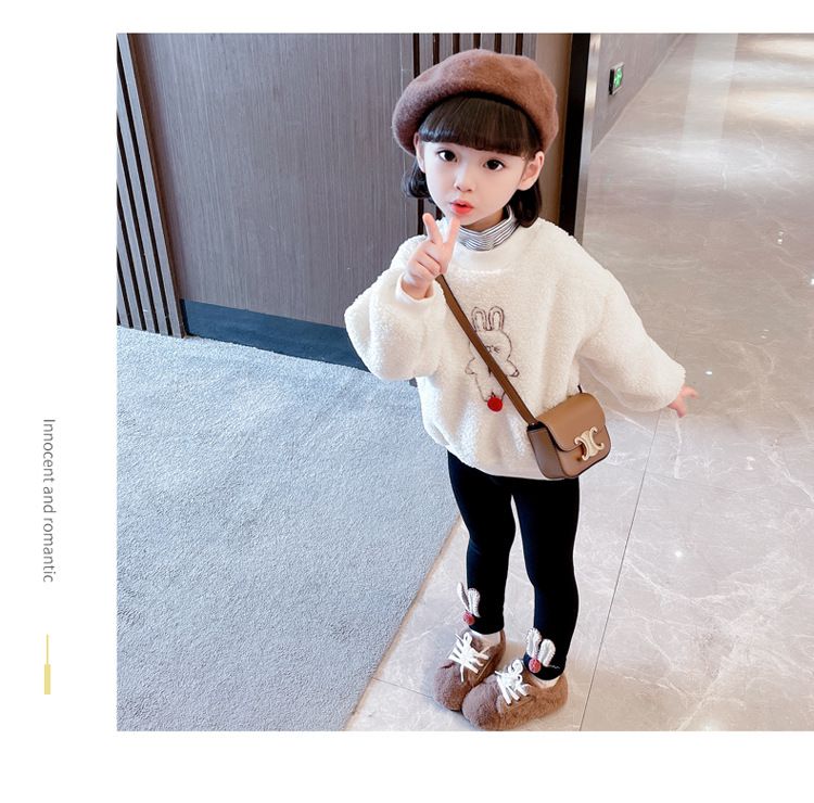 加絨彈力內搭長褲-兔兔耳朵-黑色