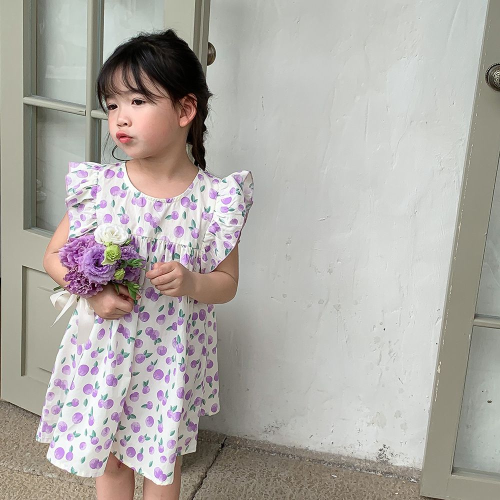 浪漫荷葉袖棉質連身洋裝-繽紛愛心-白色