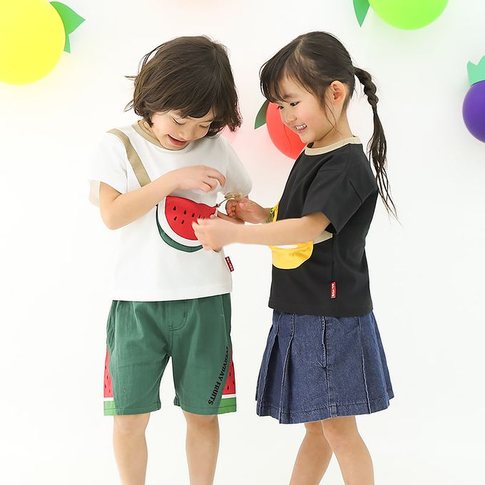 日本 ZOOLAND - 水果天堂 可愛包包造型短袖上衣-香蕉-黑