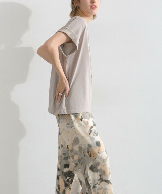 日本 le colis - 光澤滾邊舒適休閒法式袖上衣-卡其棕