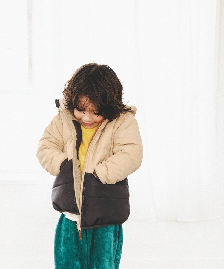 日本 BREEZE - 2WAY極暖裏絨保暖鋪棉外套-卡其x咖啡