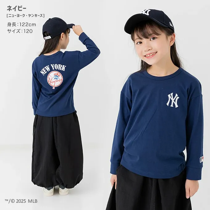 日本 Chil2 - MLB聯名 品牌刺繡長袖上衣-紐約洋基-燕麥