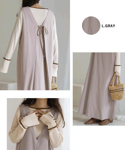 日本 Bou Jeloud - 簡約綁帶V領背心裙-冰河灰