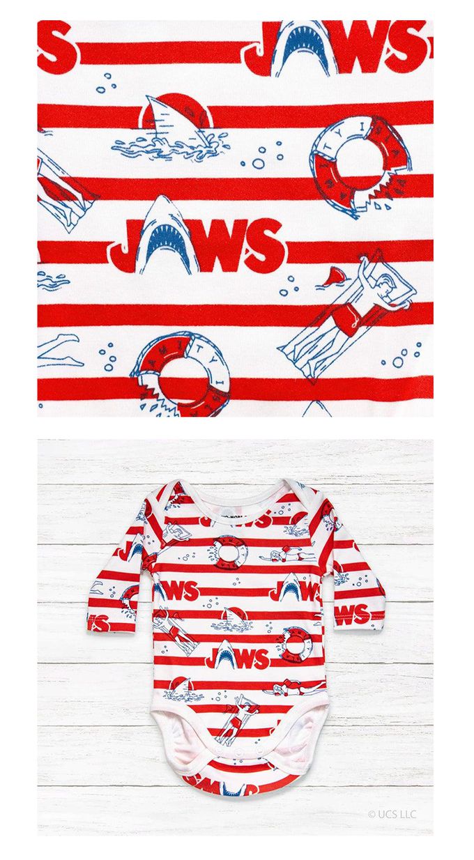 英國 SLEEP NO MORE - 100% 有機棉長袖包屁衣-大白鯊JAWS/紅色橫條紋漫畫塗鴉 (1.5-2 Y)