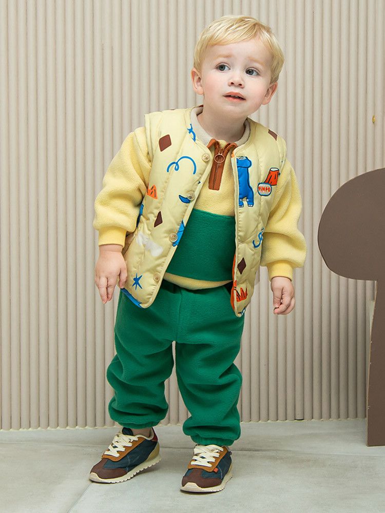 韓國Pimpollo - 手繪風自信恐龍保暖背心-灰