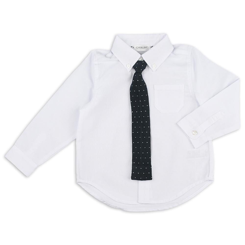 akachan honpo - 長袖襯衫-附針織領帶-白色