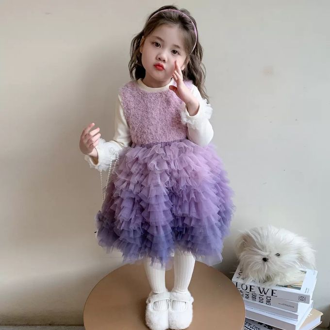 新年生日甜美漸層馬卡龍紫蛋糕網紗洋裝