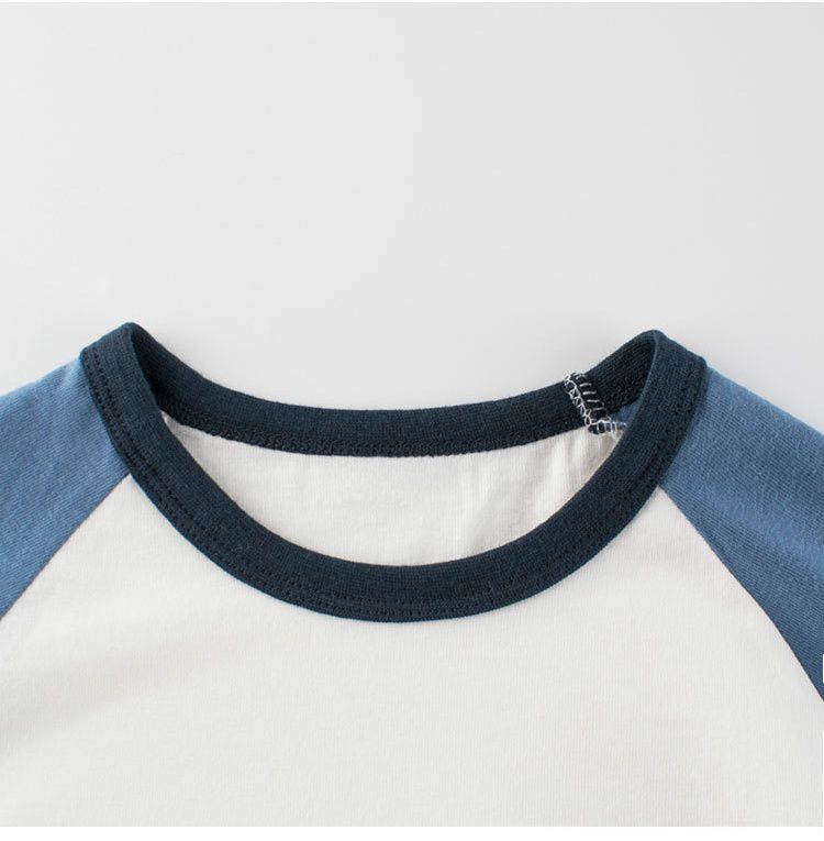 純棉圓領薄長袖上衣-恐龍運動員-藍+白