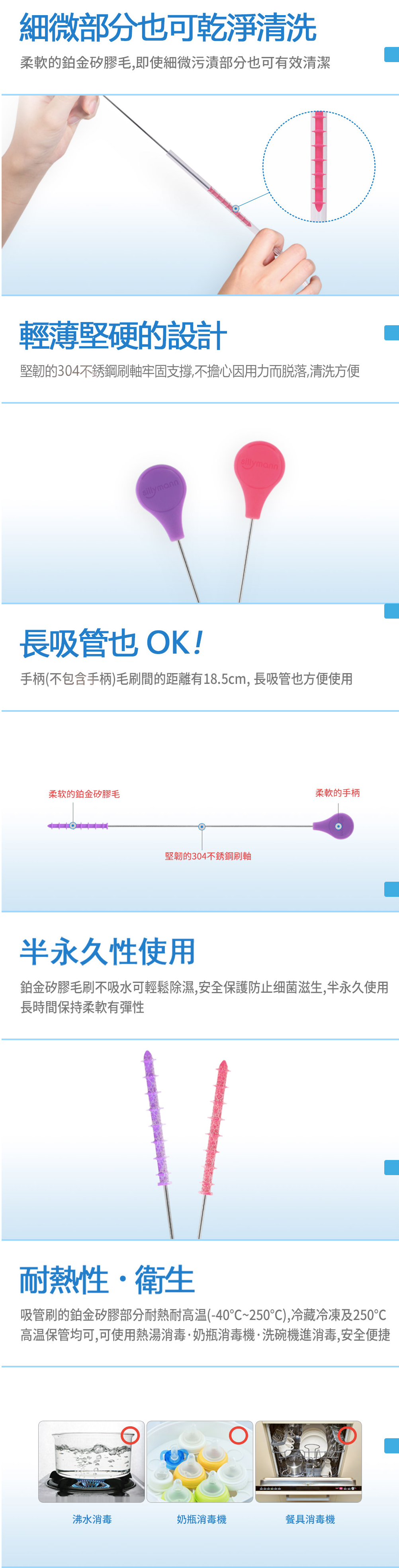 韓國 sillymann - 100%鉑金矽膠吸管專用刷-甜心粉