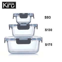 King Crystal - 耐熱玻璃保鮮盒-正方形(1230ml*1+525ml*1+160ml*1)-S175 + S130 + S93