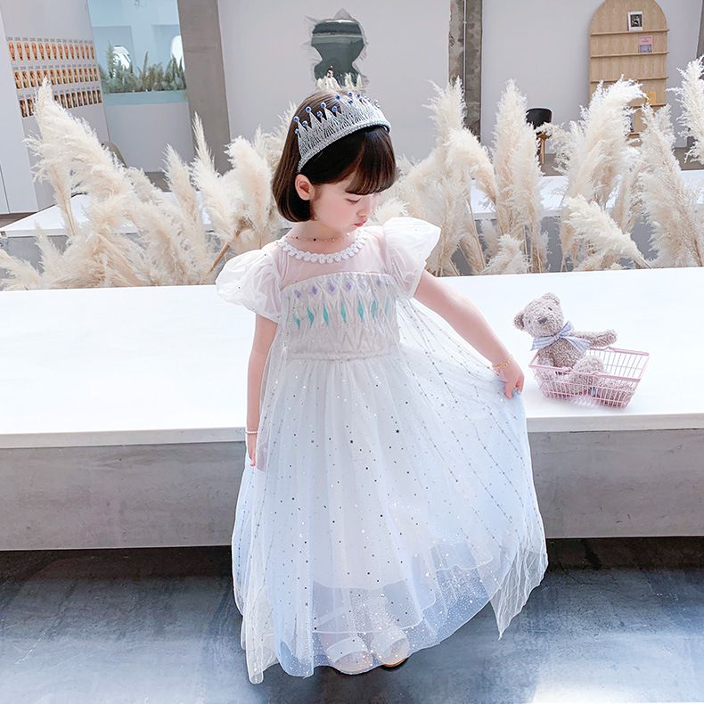 漸變冰雪女王短袖洋裝-白色