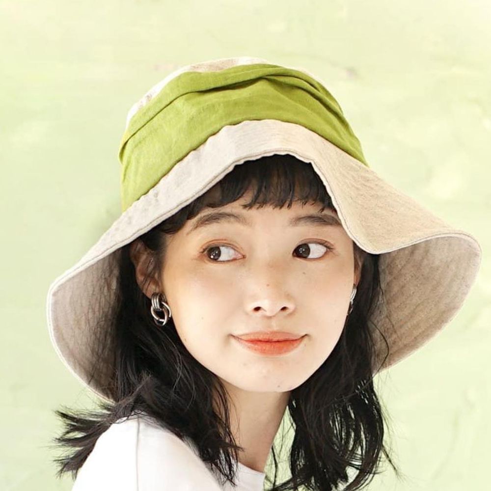 日本 zootie - 棉麻透氣寬帽簷遮陽漁夫帽(頭圍約58cm)-橄欖綠