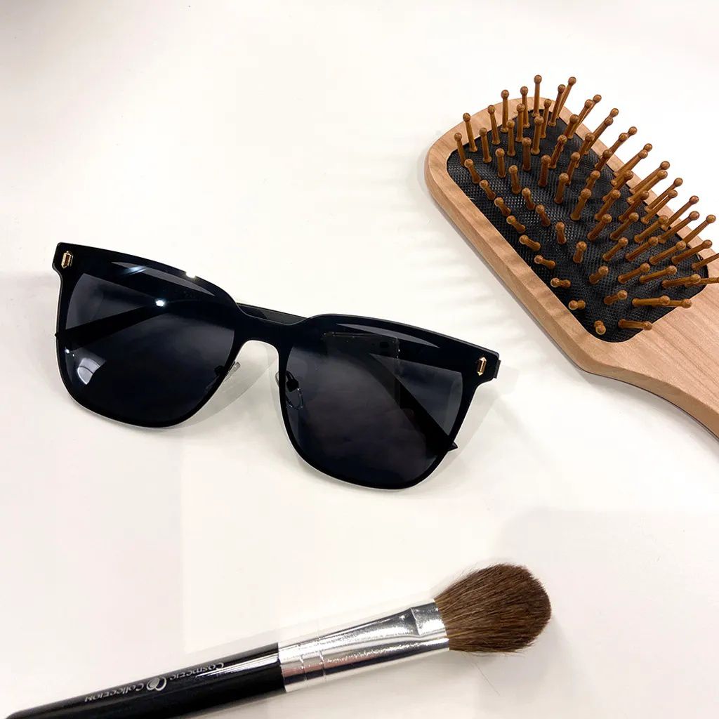 ALEGANT - 輕奢木槿黑鑲嵌茶晶柱槍灰金屬方框偏光墨鏡│UV400太陽眼鏡