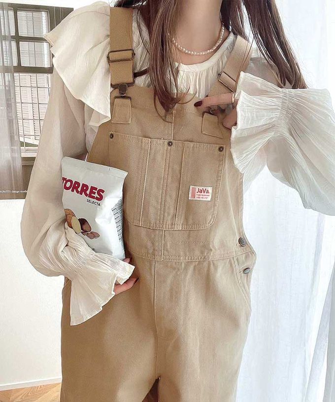 日本 Classical Elf - 美式經典百搭吊帶褲-奶油杏