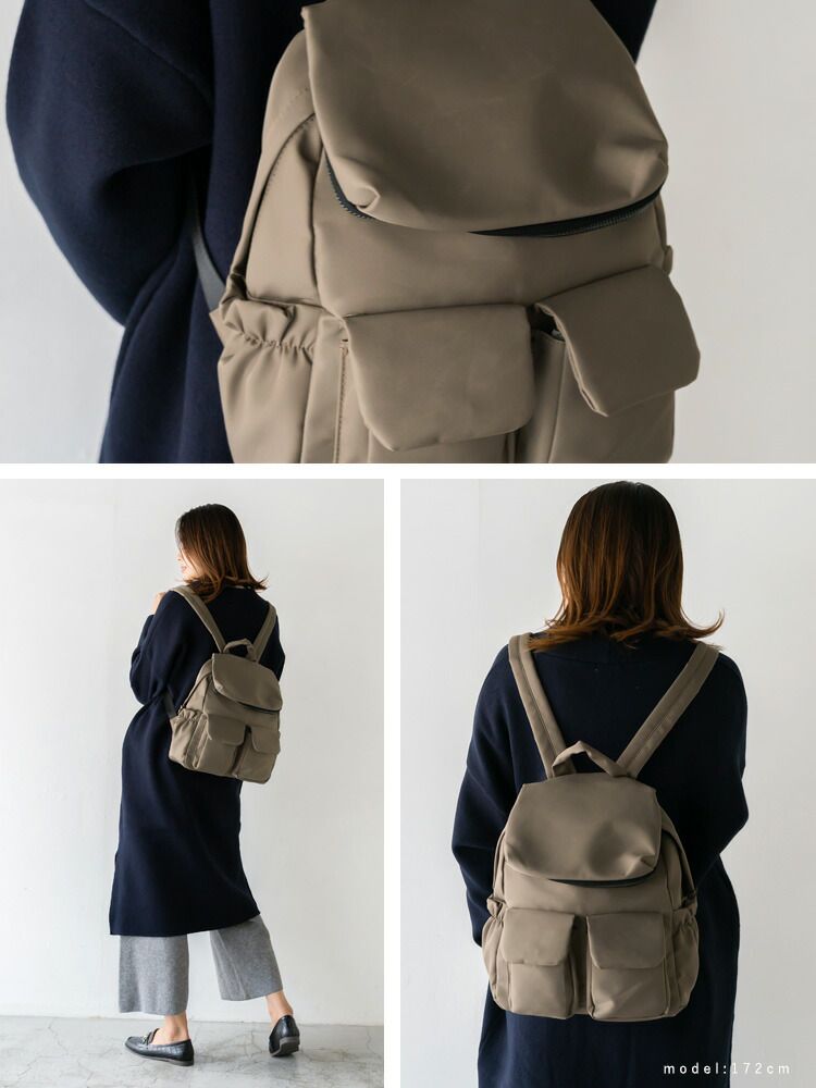 日本代購 - 尼龍輕量 10口袋多功能後背包/媽媽包-黑灰迷彩 (32x29x12cm)