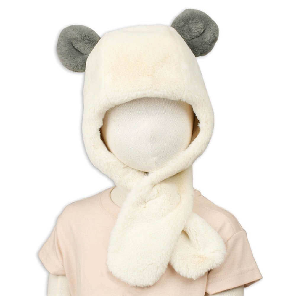 仿毛動物造型連帽圍巾-米白色 (48～50cm)